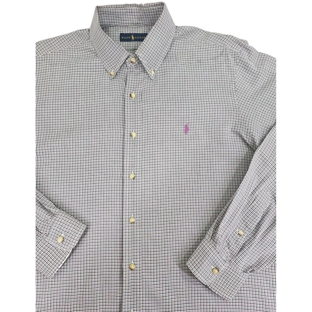 Ralph‎ Lauren Classic Fit Pink Pony Mens XL Green Purple Button Up Long Sleeve